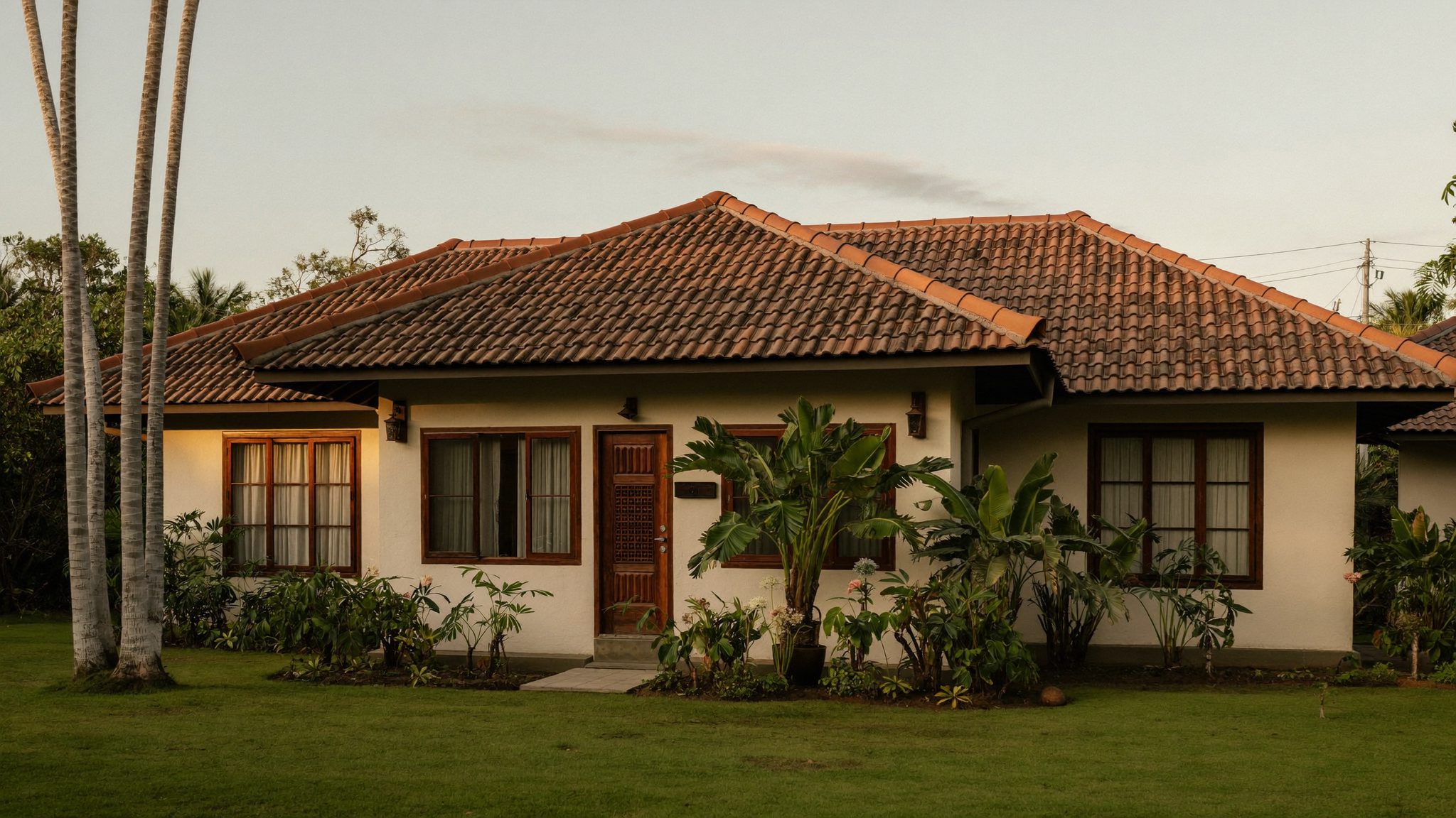 Rumah kayu jati keluarga di Makassar pada golden hour dengan keluarga di teras